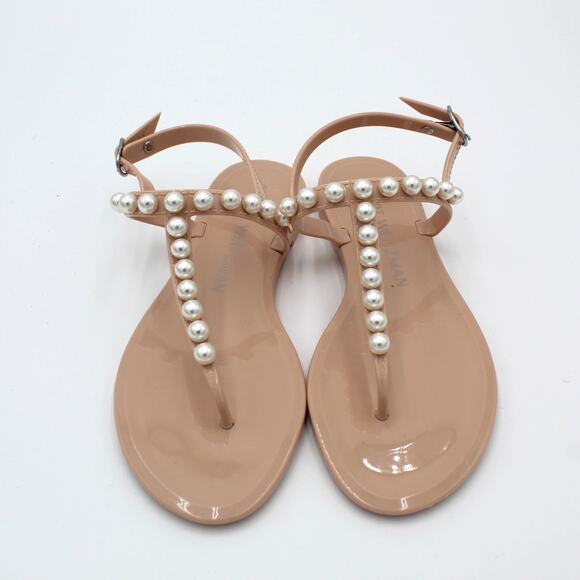 Stuart Weitzman Pearl Jelly Sandals Womens Size 6 Nude T Strap Thong Flats - Picture 3 of 9